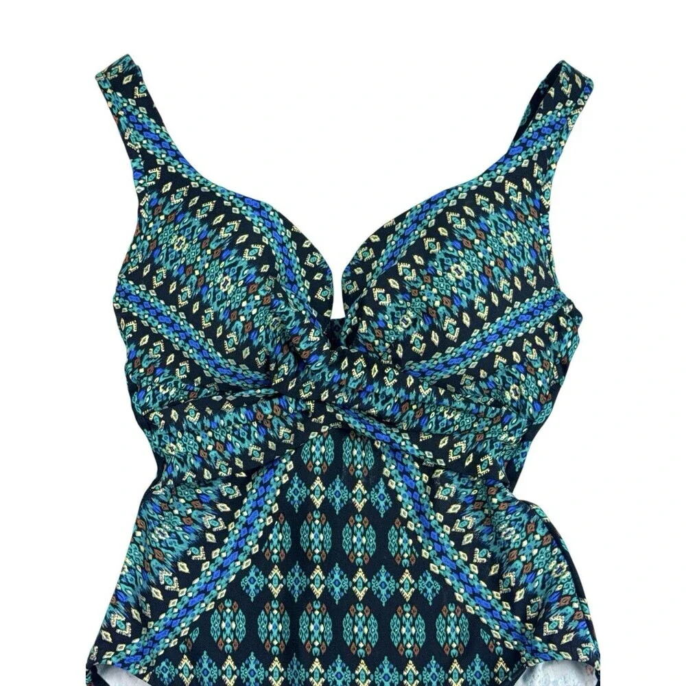 Miraclesuit Amarna Criss Cross Escape One Piece Swimsuit Black Multi US 10